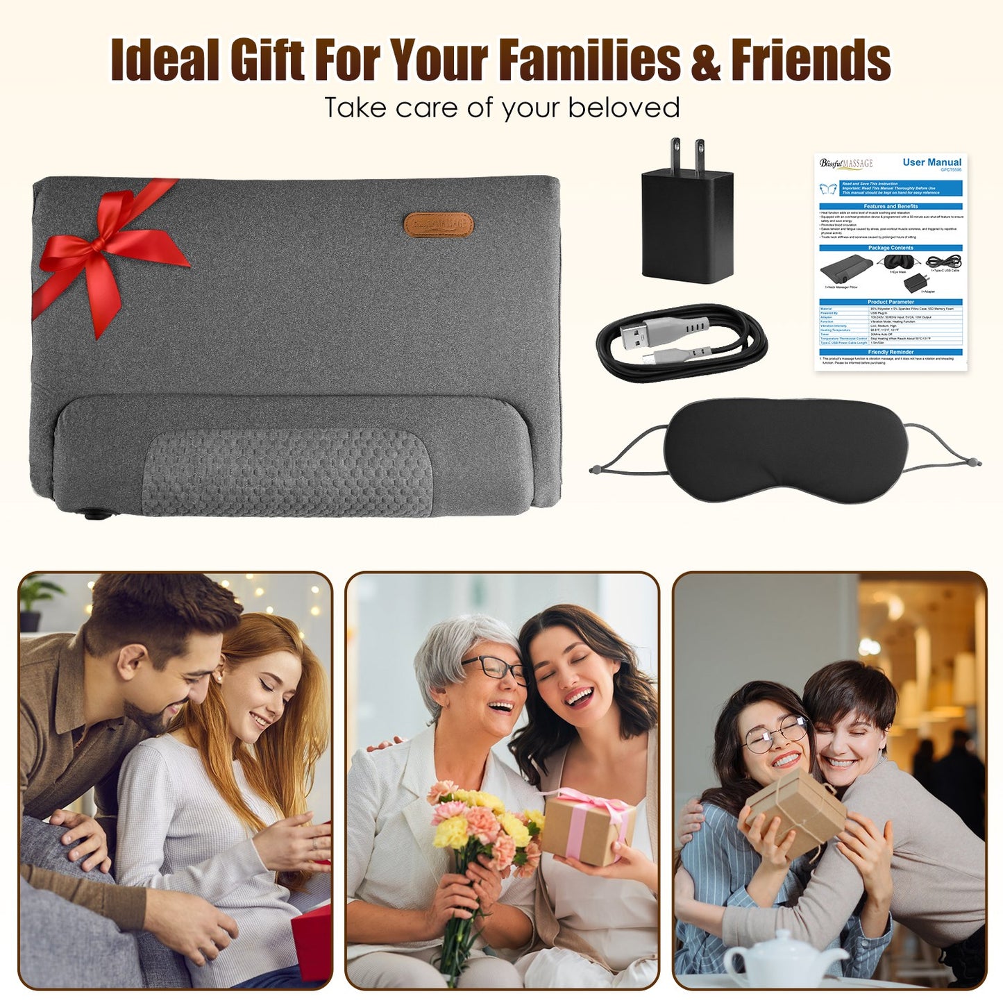 Ergonomic Heating Neck Massager Pillow With 3-Level