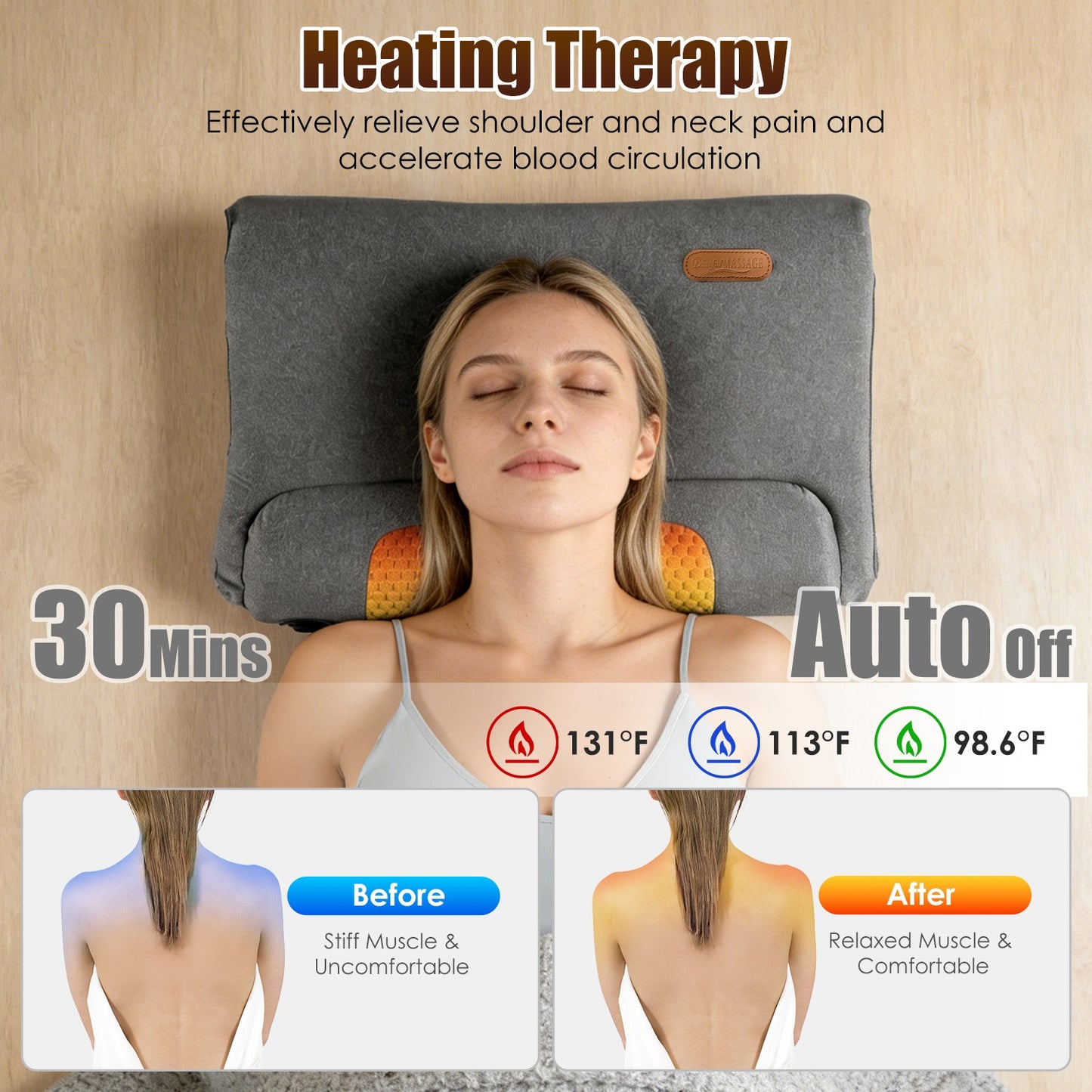 Ergonomic Heating Neck Massager Pillow With 3-Level