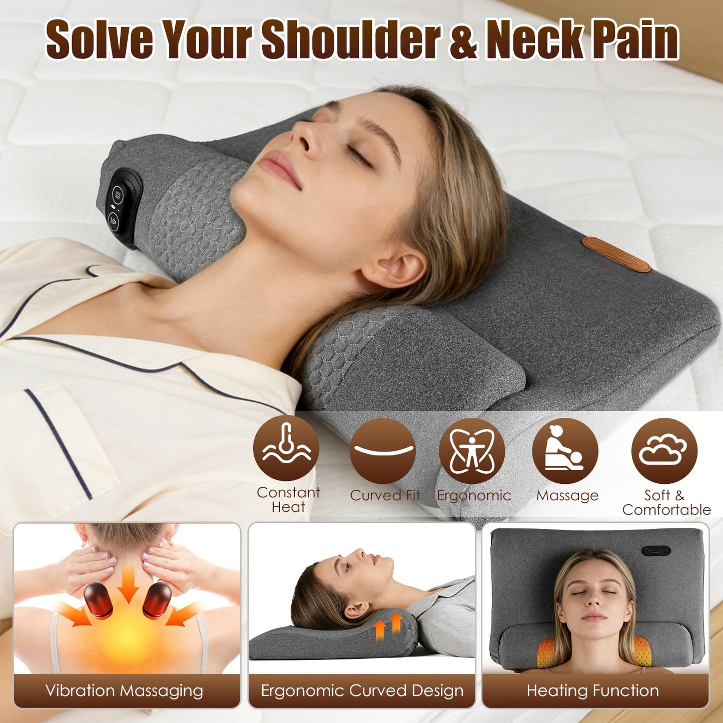 Ergonomic Heating Neck Massager Pillow With 3-Level