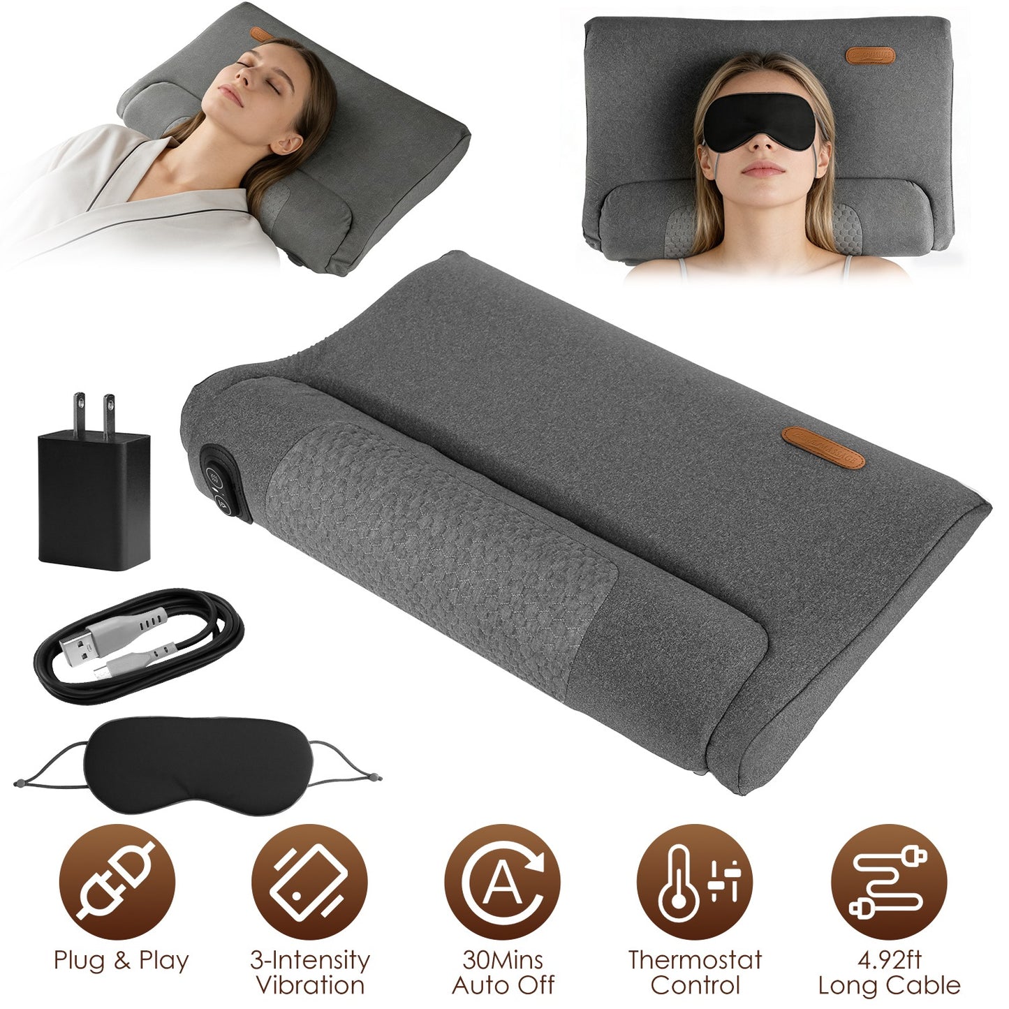 Ergonomic Heating Neck Massager Pillow With 3-Level